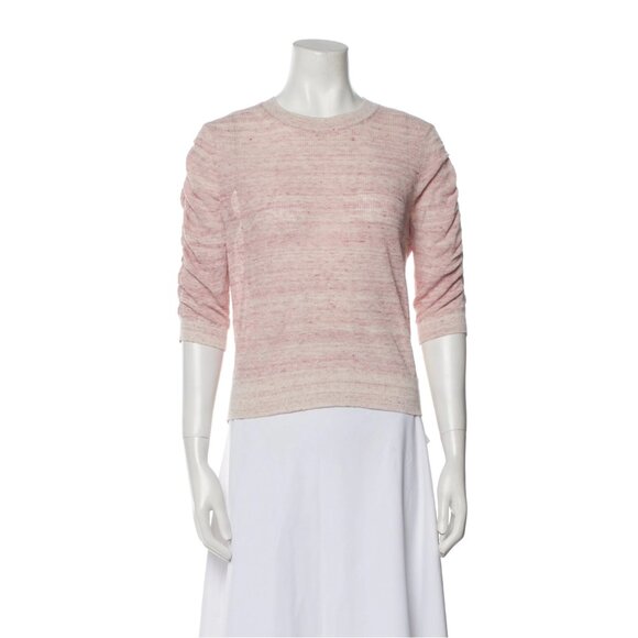 Veronica Beard Celia Sweater Womens Small Pink Crew Neck 3/4 Sleeve Linen Blend - Picture 4 of 13